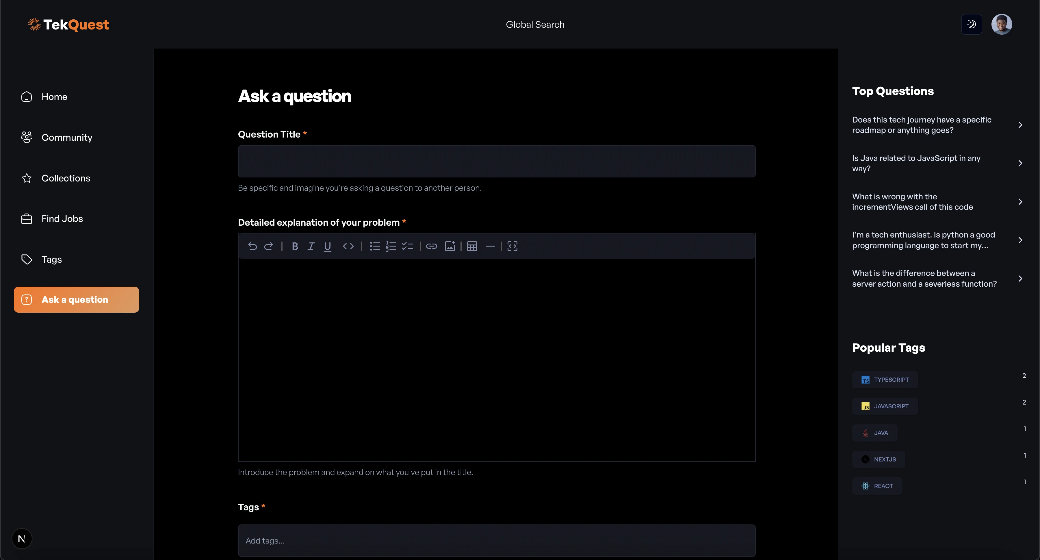 Ask Question Interface